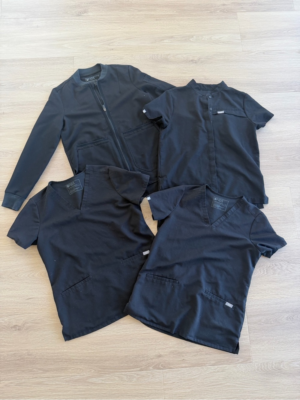 FIGS Black Scrubs and Jacket Bundle